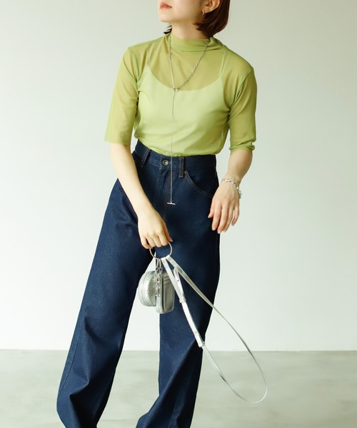 VACANCY（ヴァカンシー）の「ハーフスリーブシアートップス（Tシャツ/カットソー・レディース・ブラック/ブラウン/オレンジ/グリーン・FREE）」の13枚目の写真