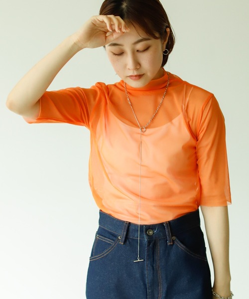 VACANCY（ヴァカンシー）の「ハーフスリーブシアートップス（Tシャツ/カットソー・レディース・ブラック/ブラウン/オレンジ/グリーン・FREE）」の17枚目の写真