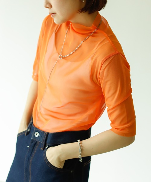 VACANCY（ヴァカンシー）の「ハーフスリーブシアートップス（Tシャツ/カットソー・レディース・ブラック/ブラウン/オレンジ/グリーン・FREE）」の18枚目の写真