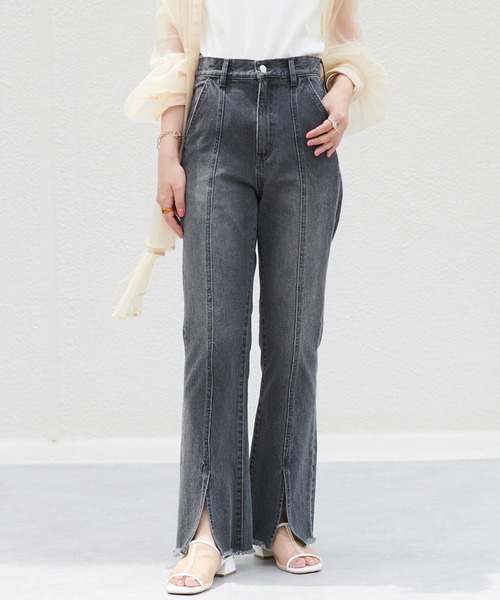 DISCOAT（ディスコート）の「リメイク風デニムセミフレアパンツ（デニムパンツ・レディース・ブラック/ブルー・MEDIUM/LARGE）」の6枚目の写真