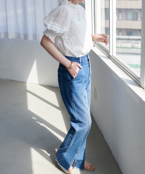 DISCOAT（ディスコート）の「リメイク風デニムセミフレアパンツ（デニムパンツ・レディース・ブラック/ブルー・MEDIUM/LARGE）」の14枚目の写真