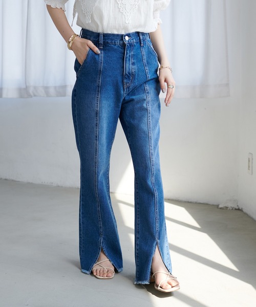 DISCOAT（ディスコート）の「リメイク風デニムセミフレアパンツ（デニムパンツ・レディース・ブラック/ブルー・MEDIUM/LARGE）」の16枚目の写真