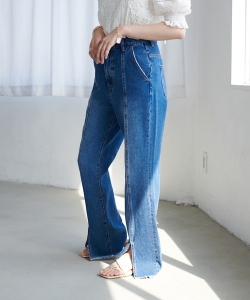 DISCOAT（ディスコート）の「リメイク風デニムセミフレアパンツ（デニムパンツ・レディース・ブラック/ブルー・MEDIUM/LARGE）」の17枚目の写真