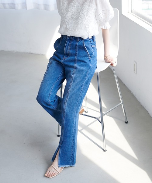 DISCOAT（ディスコート）の「リメイク風デニムセミフレアパンツ（デニムパンツ・レディース・ブラック/ブルー・MEDIUM/LARGE）」の19枚目の写真