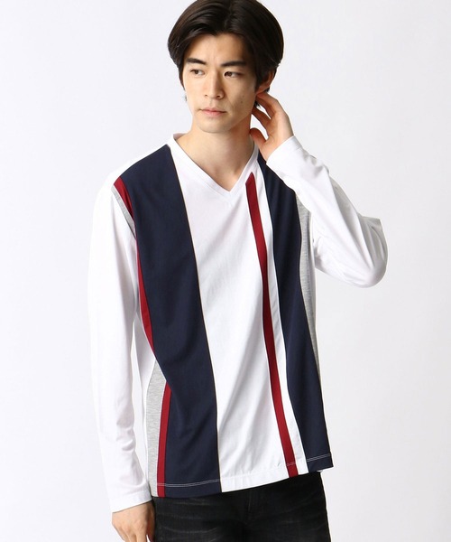 HIDEAWAYS NICOLE（ハイダウェイニコル）の「アラカルト配色切替Vネックプルオーバー（Tシャツ/カットソー・メンズ・ホワイト/ホワイト系その他/ブラック/ブラック系その他/ネイビー・MEDIUM/LARGE/X-LARGE）」の6枚目の写真