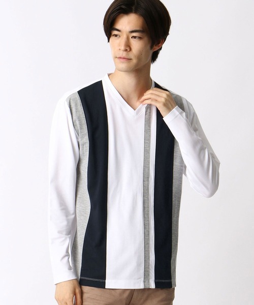 HIDEAWAYS NICOLE（ハイダウェイニコル）の「アラカルト配色切替Vネックプルオーバー（Tシャツ/カットソー・メンズ・ホワイト/ホワイト系その他/ブラック/ブラック系その他/ネイビー・MEDIUM/LARGE/X-LARGE）」の8枚目の写真