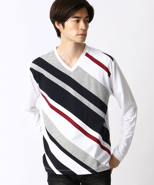 HIDEAWAYS NICOLE（ハイダウェイニコル）の「アラカルト配色切替Vネックプルオーバー（Tシャツ/カットソー・メンズ・ホワイト/ホワイト系その他/ブラック/ブラック系その他/ネイビー・MEDIUM/LARGE/X-LARGE）」の9枚目の写真