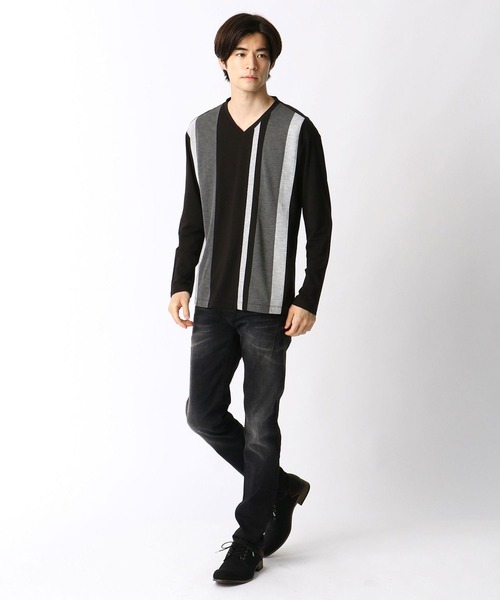 HIDEAWAYS NICOLE（ハイダウェイニコル）の「アラカルト配色切替Vネックプルオーバー（Tシャツ/カットソー・メンズ・ホワイト/ホワイト系その他/ブラック/ブラック系その他/ネイビー・MEDIUM/LARGE/X-LARGE）」の20枚目の写真