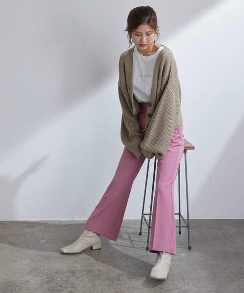 vis-`a-vis（ビサビ）の「【WEB限定】美シルエットハイウエストカラーフレアパンツ【洗濯機可】（スラックス・レディース・ピンク/キナリ/グリーン/レンガ/ブラック/ダークブラウン・S/M/L/SS）」の7枚目の写真