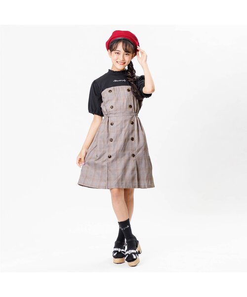 algy（アルジー）の「チェックドッキングワンピ（ワンピース・キッズ・ベージュ/ブラック・XX-SMALL/X-SMALL/MEDIUM/SMALL）」の7枚目の写真