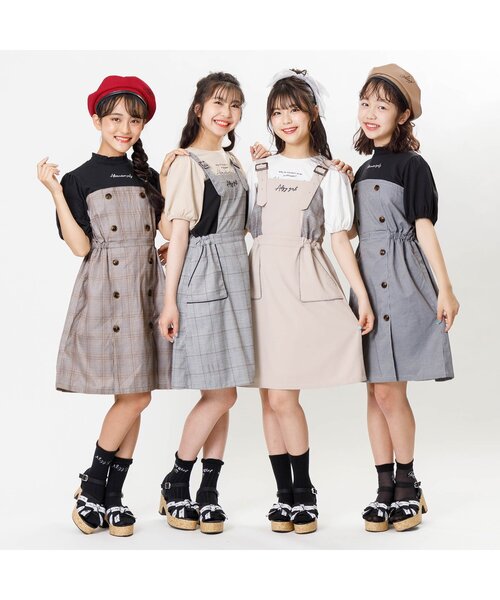algy（アルジー）の「チェックドッキングワンピ（ワンピース・キッズ・ベージュ/ブラック・XX-SMALL/X-SMALL/MEDIUM/SMALL）」の3枚目の写真