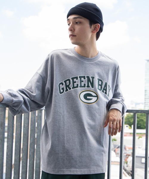 NFL(ナショナルフットボールリーグ )の「∴WEGO/NFL別注 ヘビーウエイトビックシルエットロンT(Tシャツ/カットソー・メンズ・ダークグリーン/杢グレー・MEDIUM/LARGE)」の2枚目の写真