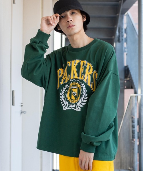 NFL(ナショナルフットボールリーグ )の「∴WEGO/NFL別注 ヘビーウエイトビックシルエットロンT(Tシャツ/カットソー・メンズ・ダークグリーン/杢グレー・MEDIUM/LARGE)」の1枚目の写真