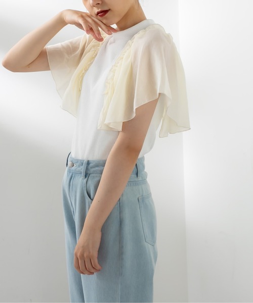 OLIVE des OLIVE（オリーブデオリーブ）の「袖ヒラプチハイプルオーバー（Tシャツ/カットソー・レディース・ブラック/オフホワイト/ライトブラウン・FREE）」の2枚目の写真