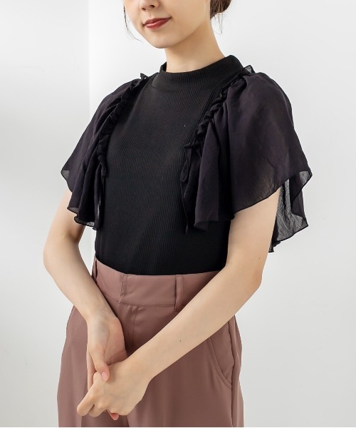 OLIVE des OLIVE（オリーブデオリーブ）の「袖ヒラプチハイプルオーバー（Tシャツ/カットソー・レディース・ブラック/オフホワイト/ライトブラウン・FREE）」の8枚目の写真