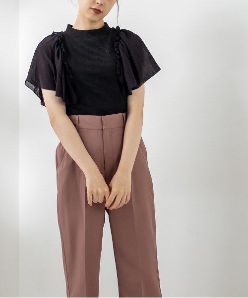 OLIVE des OLIVE（オリーブデオリーブ）の「袖ヒラプチハイプルオーバー（Tシャツ/カットソー・レディース・ブラック/オフホワイト/ライトブラウン・FREE）」の9枚目の写真