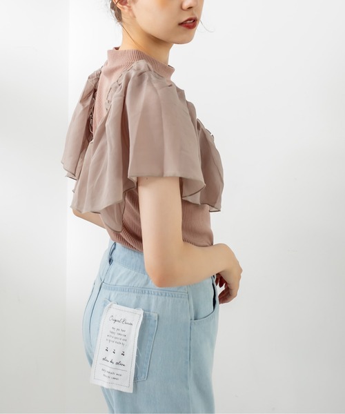 OLIVE des OLIVE（オリーブデオリーブ）の「袖ヒラプチハイプルオーバー（Tシャツ/カットソー・レディース・ブラック/オフホワイト/ライトブラウン・FREE）」の12枚目の写真