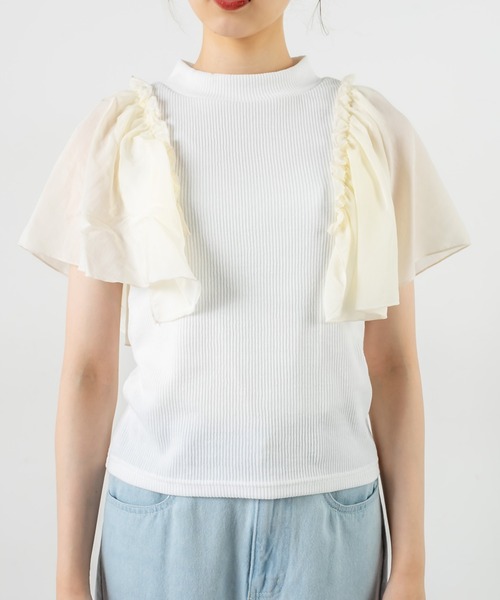 OLIVE des OLIVE（オリーブデオリーブ）の「袖ヒラプチハイプルオーバー（Tシャツ/カットソー・レディース・ブラック/オフホワイト/ライトブラウン・FREE）」の14枚目の写真