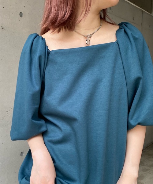 DouDou（ドゥドゥ）の「スクエアネックボリューム袖切替ワンピース（ワンピース・レディース・ブラック/ベージュ/ブルー・FREE）」の19枚目の写真