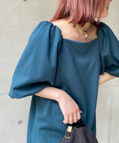 DouDou（ドゥドゥ）の「スクエアネックボリューム袖切替ワンピース（ワンピース・レディース・ブラック/ベージュ/ブルー・FREE）」の20枚目の写真