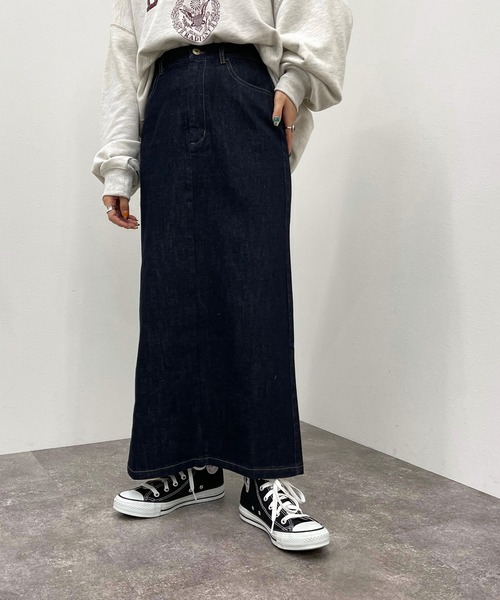 apres jour mignon（アプレジュールミニョン）の「デニムペンシルスカート【ZOZOTOWN限定アイテム】（スカート・レディース・ブラック/ダークブルー・X-LARGE/SMALL/MEDIUM）」の2枚目の写真