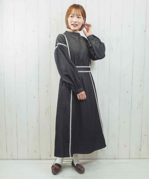 Hamble by Par Avion（ハンブルバイパラビオン）の「ステッチワンピース（ワンピース・レディース・ネイビー/ブラック・ONESIZE）」の7枚目の写真
