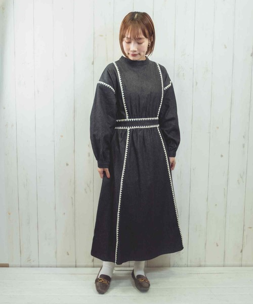Hamble by Par Avion（ハンブルバイパラビオン）の「ステッチワンピース（ワンピース・レディース・ネイビー/ブラック・ONESIZE）」の8枚目の写真