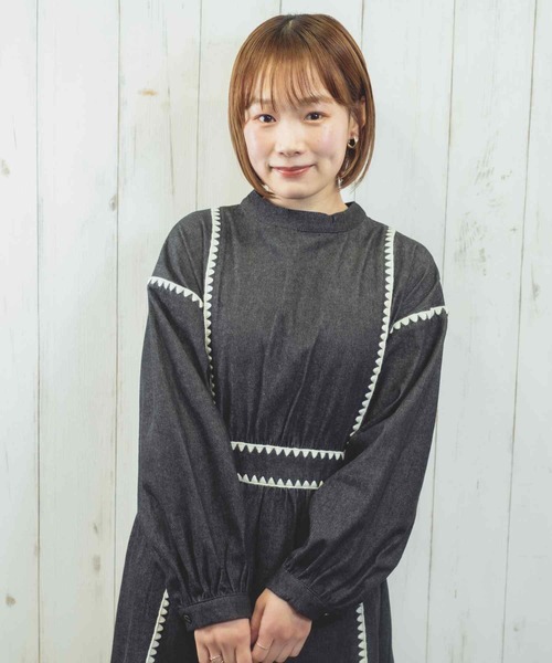 Hamble by Par Avion（ハンブルバイパラビオン）の「ステッチワンピース（ワンピース・レディース・ネイビー/ブラック・ONESIZE）」の9枚目の写真