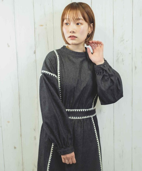 Hamble by Par Avion（ハンブルバイパラビオン）の「ステッチワンピース（ワンピース・レディース・ネイビー/ブラック・ONESIZE）」の11枚目の写真
