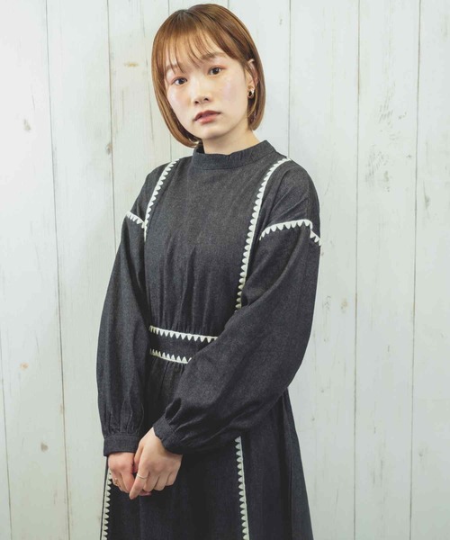 Hamble by Par Avion（ハンブルバイパラビオン）の「ステッチワンピース（ワンピース・レディース・ネイビー/ブラック・ONESIZE）」の12枚目の写真