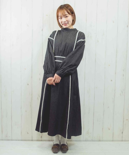 Hamble by Par Avion（ハンブルバイパラビオン）の「ステッチワンピース（ワンピース・レディース・ネイビー/ブラック・ONESIZE）」の5枚目の写真