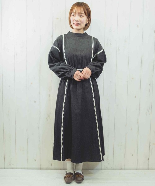 Hamble by Par Avion（ハンブルバイパラビオン）の「ステッチワンピース（ワンピース・レディース・ネイビー/ブラック・ONESIZE）」の6枚目の写真
