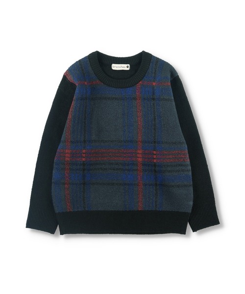 BRANSHES（ブランシェス）の「【洗濯機で洗える】大柄チェックウォッシャブルニット（ニット/セーター・キッズ・キャメル/ブラック・140/120/150/130/90/110/100）」の6枚目の写真