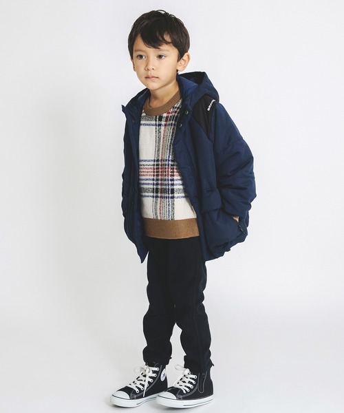 BRANSHES（ブランシェス）の「【洗濯機で洗える】大柄チェックウォッシャブルニット（ニット/セーター・キッズ・キャメル/ブラック・140/120/150/130/90/110/100）」の4枚目の写真