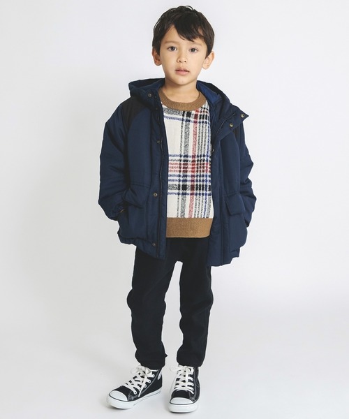 BRANSHES（ブランシェス）の「【洗濯機で洗える】大柄チェックウォッシャブルニット（ニット/セーター・キッズ・キャメル/ブラック・140/120/150/130/90/110/100）」の5枚目の写真