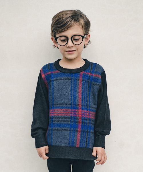 BRANSHES（ブランシェス）の「【洗濯機で洗える】大柄チェックウォッシャブルニット（ニット/セーター・キッズ・キャメル/ブラック・140/120/150/130/90/110/100）」の3枚目の写真