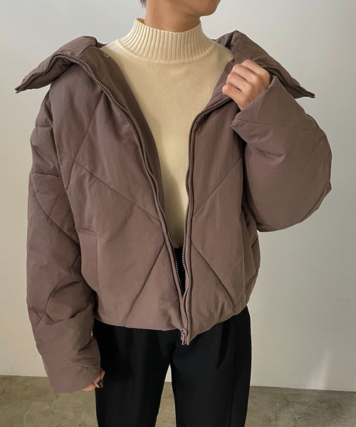 210nouve（トゥージュヌーブ）の「スタンドカラーダイヤキルトエコダウンジャケット（ダウンジャケット/コート・レディース・ブラック/アイボリー/モカ/グレイッシュベージュ・FREE）」の3枚目の写真