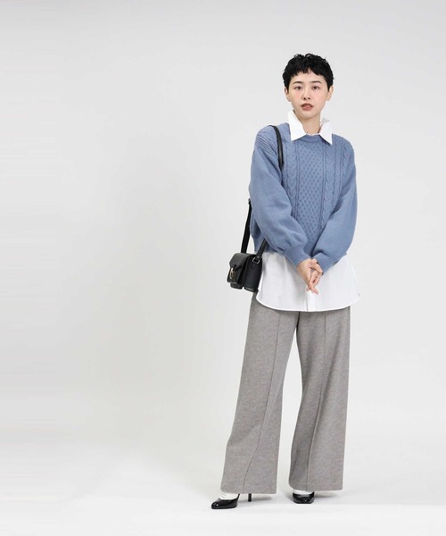 HONEYSUCKLE ROSE（ハニーサックルローズ）の「【HONEYSUCKLE ROSE】袖ボリュームケーブルニット（ニット/セーター・レディース・ブルー/ベージュ/オフホワイト・L/M）」の12枚目の写真