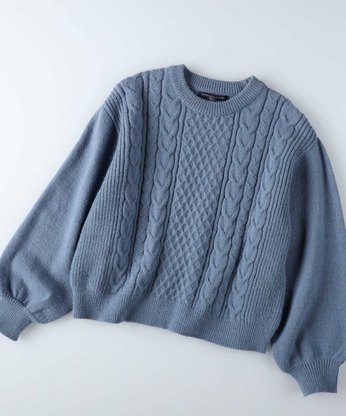 HONEYSUCKLE ROSE（ハニーサックルローズ）の「【HONEYSUCKLE ROSE】袖ボリュームケーブルニット（ニット/セーター・レディース・ブルー/ベージュ/オフホワイト・L/M）」の14枚目の写真