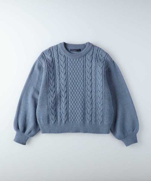 HONEYSUCKLE ROSE（ハニーサックルローズ）の「【HONEYSUCKLE ROSE】袖ボリュームケーブルニット（ニット/セーター・レディース・ブルー/ベージュ/オフホワイト・L/M）」の18枚目の写真