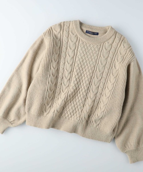 HONEYSUCKLE ROSE（ハニーサックルローズ）の「【HONEYSUCKLE ROSE】袖ボリュームケーブルニット（ニット/セーター・レディース・ブルー/ベージュ/オフホワイト・L/M）」の15枚目の写真