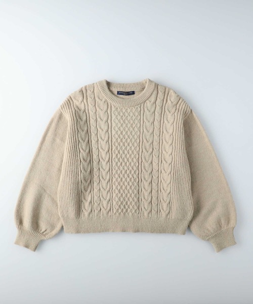 HONEYSUCKLE ROSE（ハニーサックルローズ）の「【HONEYSUCKLE ROSE】袖ボリュームケーブルニット（ニット/セーター・レディース・ブルー/ベージュ/オフホワイト・L/M）」の17枚目の写真