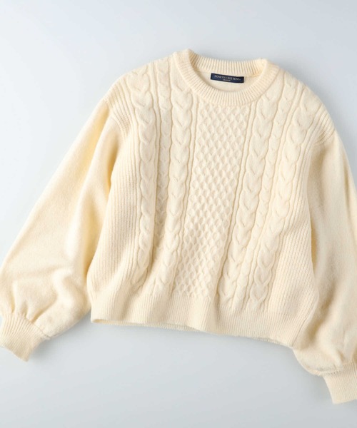 HONEYSUCKLE ROSE（ハニーサックルローズ）の「【HONEYSUCKLE ROSE】袖ボリュームケーブルニット（ニット/セーター・レディース・ブルー/ベージュ/オフホワイト・L/M）」の13枚目の写真