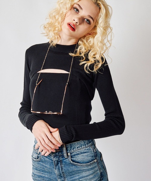 SPIRALGIRL（スパイラルガール）の「バストオープンニットトップス（ニット/セーター・レディース・ブラック/ピンク/グリーン・FREE）」の5枚目の写真