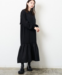 HERENCIA | 裾異素材 キルティング ビッグカラー ドッキング ロング ワンピース(ワンピース)