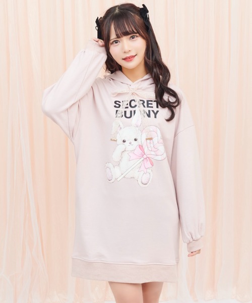 Secret Honey（シークレットハニー）の「キャンディうさぎパーカーワンピース（パーカー・レディース・ブラック/ピンク・FREE）」の4枚目の写真