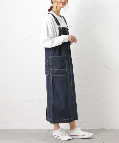 Dickies（ディッキーズ）の「Dickies ディッキーズ デニムジャンパースカート（ジャンパースカート・レディース・アイボリー/カーキ/ワンウォッシュ・L/M）」の5枚目の写真