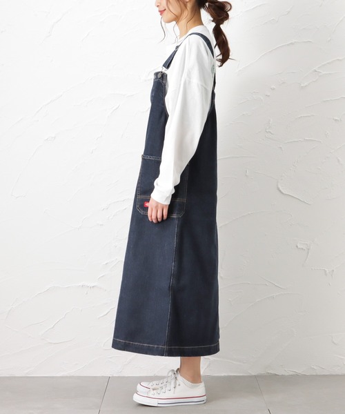 Dickies（ディッキーズ）の「Dickies ディッキーズ デニムジャンパースカート（ジャンパースカート・レディース・アイボリー/カーキ/ワンウォッシュ・L/M）」の6枚目の写真