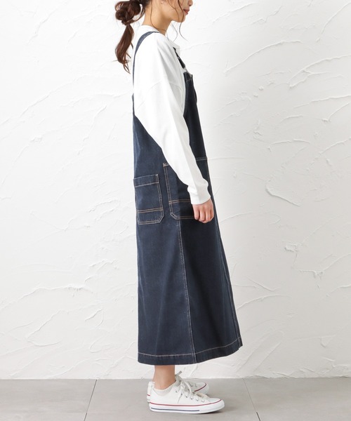 Dickies（ディッキーズ）の「Dickies ディッキーズ デニムジャンパースカート（ジャンパースカート・レディース・アイボリー/カーキ/ワンウォッシュ・L/M）」の7枚目の写真