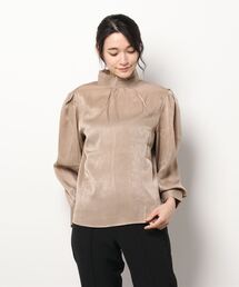 ハイネック ボリューム袖 シアーブラウス